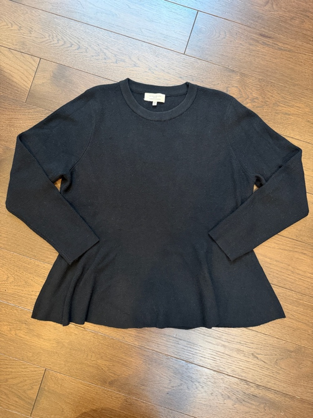 La Vila Milano Black Women's Crewneck Peplum Long-Sleeve Top XL - C30-028